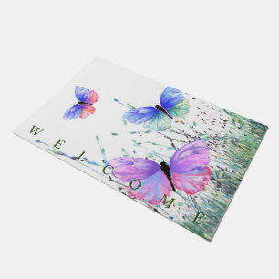 Spring Joy - Colourful Butterflies Flying - Welcom Doormat