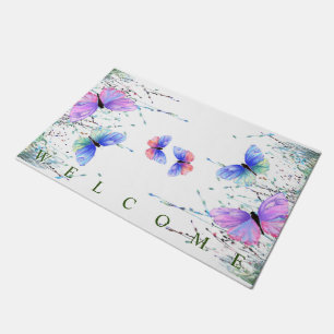 Spring Joy Doormat Butterflies Flying - Welcome