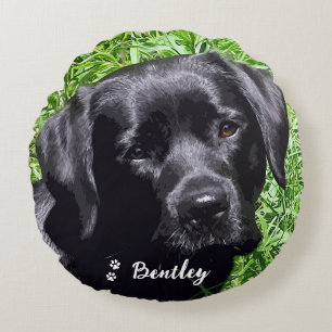 Spring Joy - Labrador Retriever - Black Lab Round Pillow