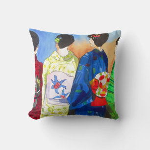 Spring Kimono Geisha Japanese Art Throw Pillow