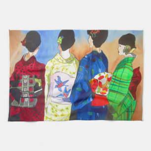 Spring kimono Japanese Geisha art Kitchen Towel