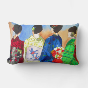 Spring kimono Japanese Geisha art Lumbar Pillow