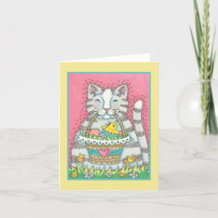 SPRING KITTEN & EASTER BASKET, CAT NOTE CARD Blank