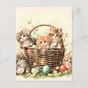 Spring Kitten Easter Basket  Holiday Postcard