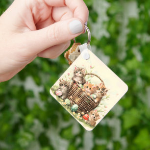 Spring Kitten Easter Basket  Keychain