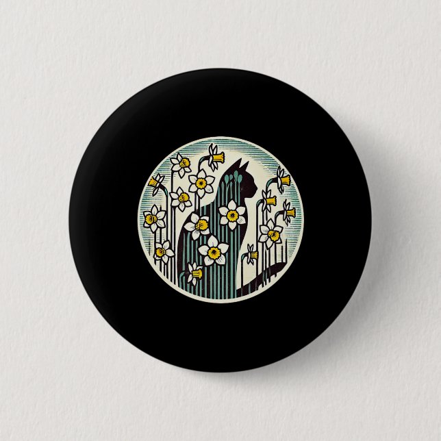 Spring Kitty Cat Illustration Daffodil Cats Easter 2 Inch Round Button (Front)