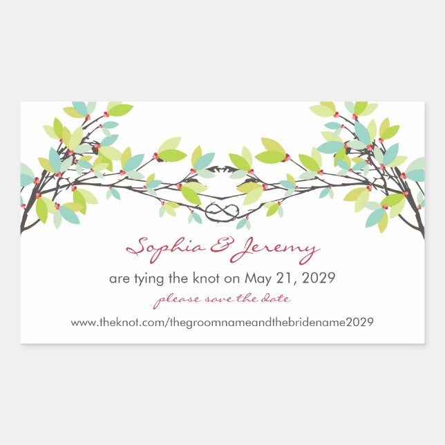 Spring Knotted Love Trees Save The Date Sticker (Front)