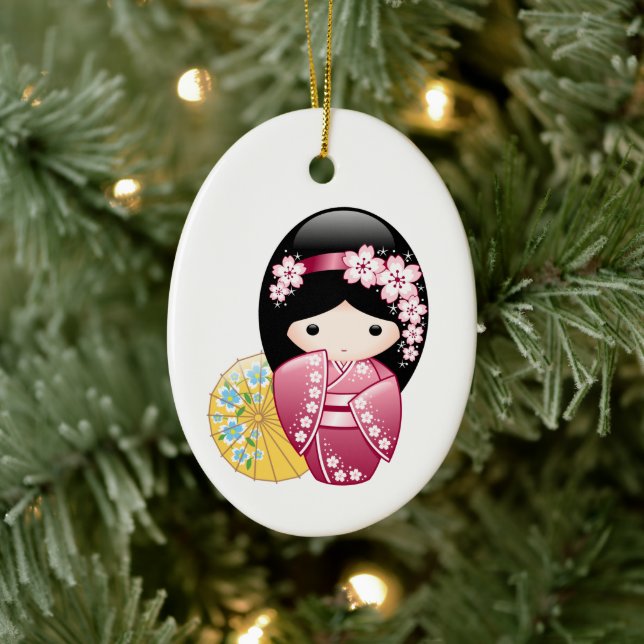 Spring Kokeshi Doll - Cute Japanese Geisha Ceramic Ornament (Tree)