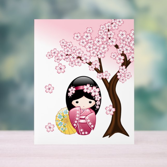 Spring Kokeshi Doll - Cute Japanese Geisha Girl Acrylic Sign (Neutral)
