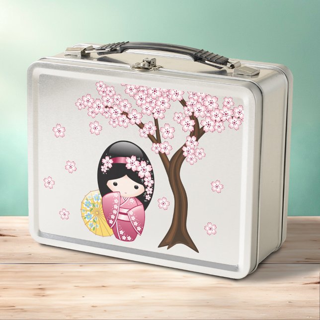 Spring Kokeshi Doll - Cute Japanese Geisha Girl Metal Lunch Box (Creator Uploaded)
