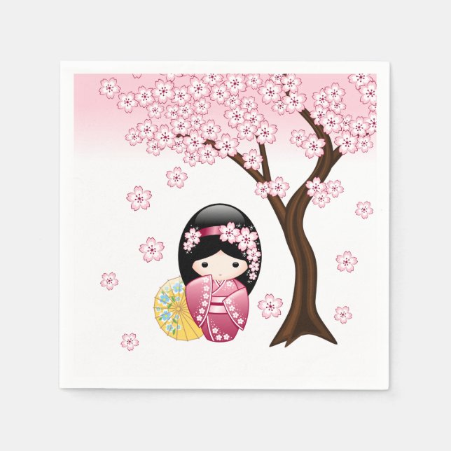 Spring Kokeshi Doll - Cute Japanese Geisha Girl Napkin (Front)