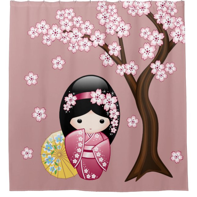 Spring Kokeshi Doll Cute Japanese Geisha Girl Pink (Front)