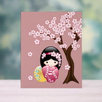 Spring Kokeshi Doll Cute Japanese Geisha Girl Pink