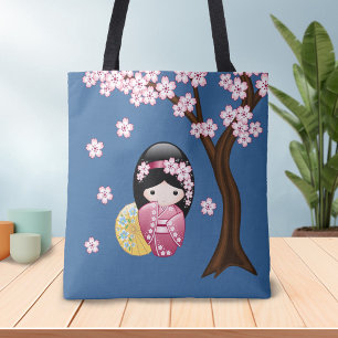 Spring Kokeshi Doll - Cute Japanese Geisha Girl Tote Bag