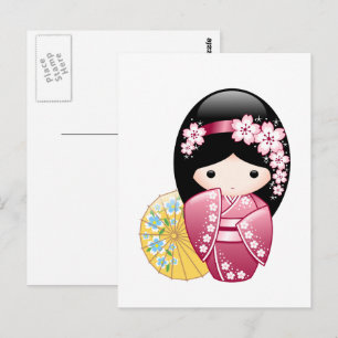 Spring Kokeshi Doll - Japanese Geisha Girl Postcard