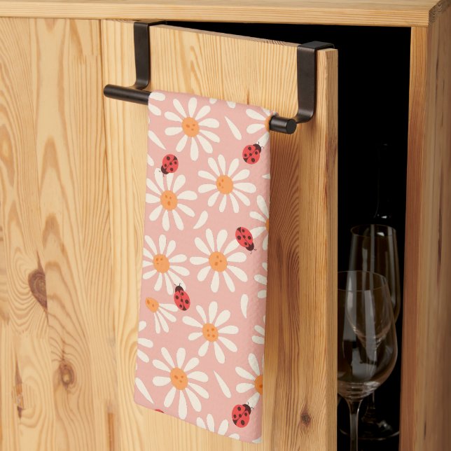 Spring Ladybugs and Daisies Kitchen Towel (Thirds Fold)