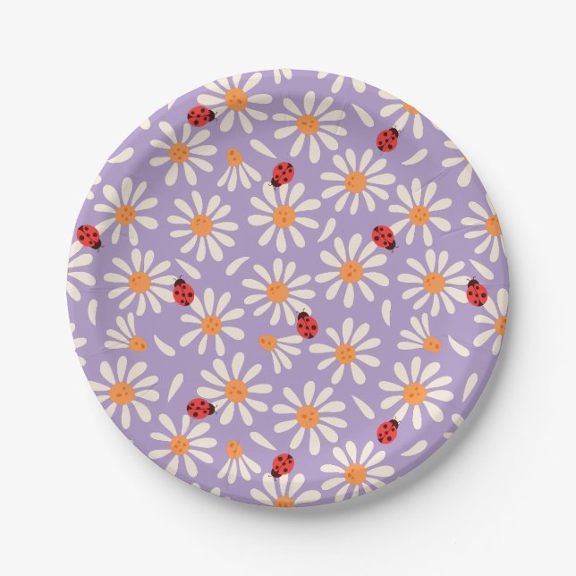 Spring Ladybugs and Daisies Paper Plate (Front)