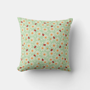 Spring Ladybugs and Daisies Throw Pillow