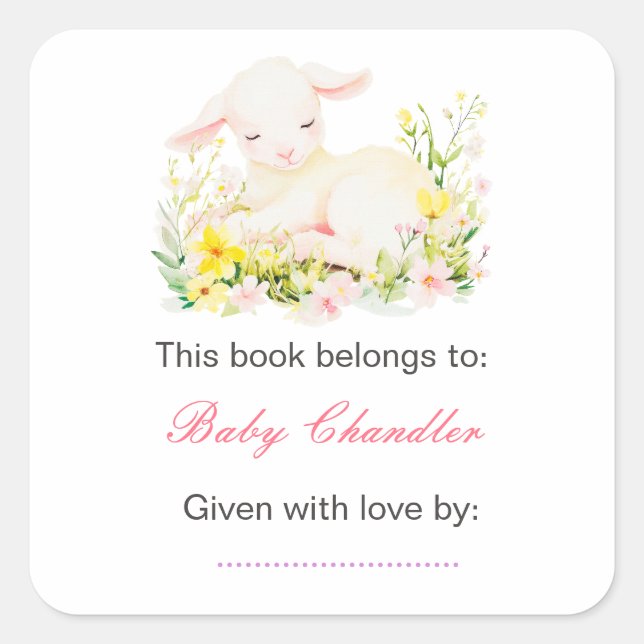 Spring Lamb Baby Shower Square Sticker (Front)