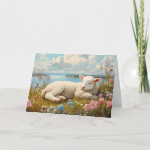 Spring Lamb Sleeping in Wildflower Meadow Holiday Card