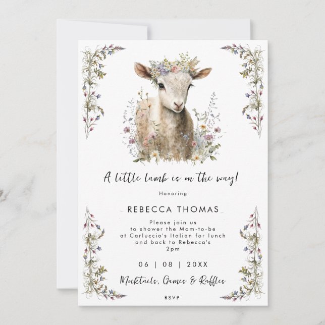 spring lamb wildflower baby shower invitation (Front)