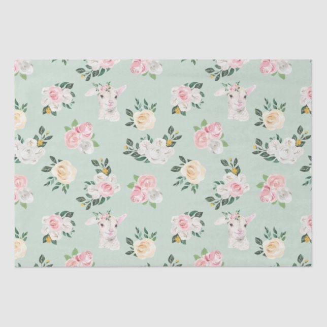 Spring Lambs and Roses Clear Image Tissue Paper (Front)