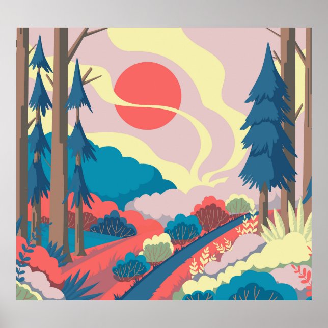 Spring Landscape: Colourful Vintage Scenery Poster (Front)