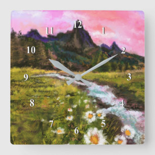 Spring Landscape - Flowering - Original Painting Square Wall Clock