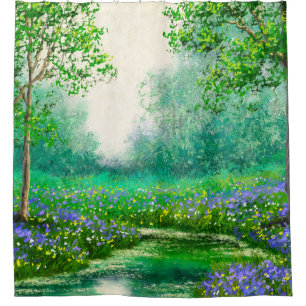 Spring landscape oil painting, forest.