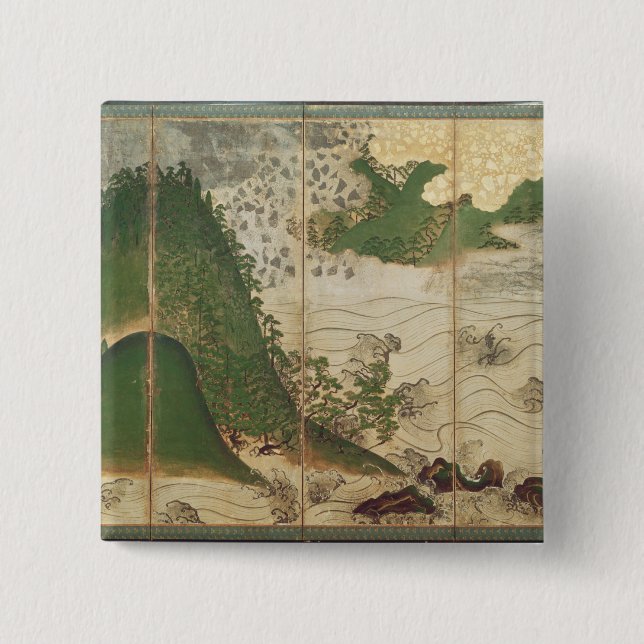 Spring Landscape with Sun 2 Inch Square Button (Front)