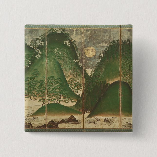 Spring Landscape with Sun 2 Inch Square Button (Front)