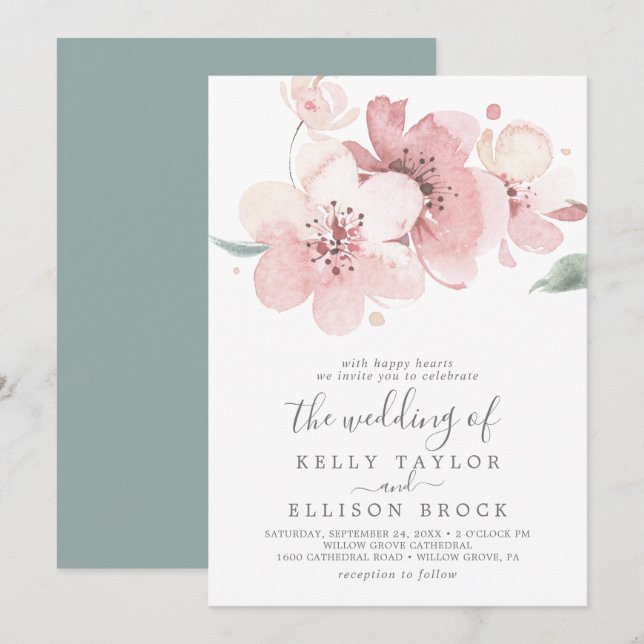 Spring Large Cherry Blossom Wedding Invitation (Front/Back)