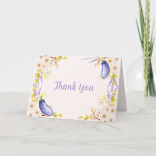 Spring Lavender Daisy Floral Eggplant Baby Shower  Thank You Card