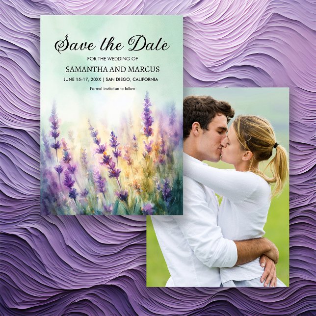 Spring Lavender Floral Wedding Photo Save Date  Save The Date (Purple lavender floral springtime/summer wedding Save the Date photo card)