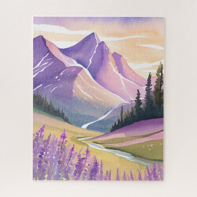 Spring Lavender | Glacier National Park Watercolor Jigsaw Puzzle (Vertical)