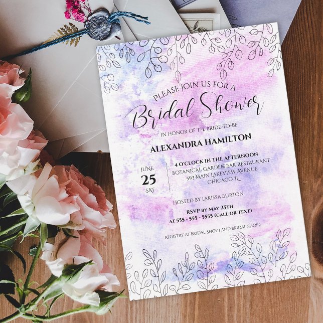 Spring Leaf Motifs Pastel Watercolor Bridal Shower Invitation (Creator Uploaded)