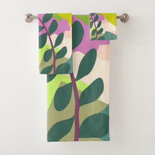 Spring Leaves Abstract Bold Colour Blocks Bath Towel Set