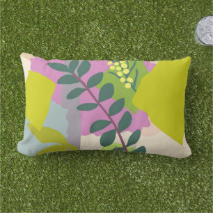 Spring Leaves Abstract Bold Colour Blocks Lumbar Pillow