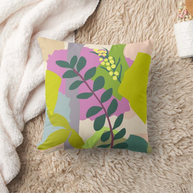 Spring Leaves  Abstract Bold Colour Blocks   Throw Pillow (Blanket)