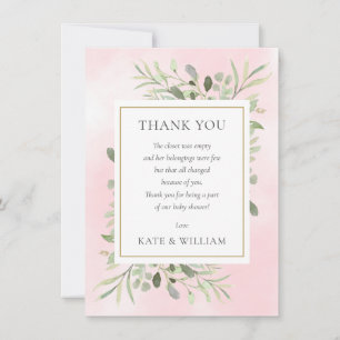 Spring Leaves Greenery Pink Baby Shower Poem Thank You Card