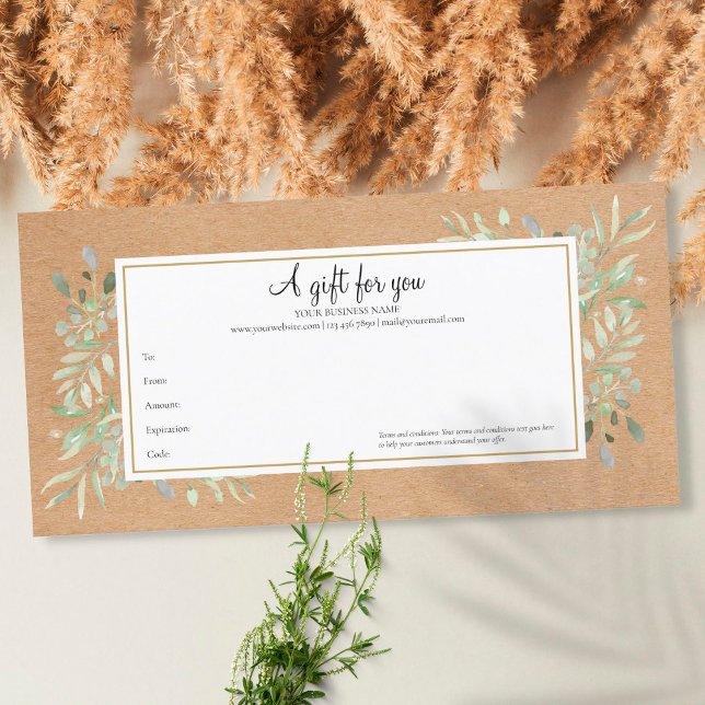 Spring Leaves Rustic Kraft Gift Certificate (Creator Uploaded)