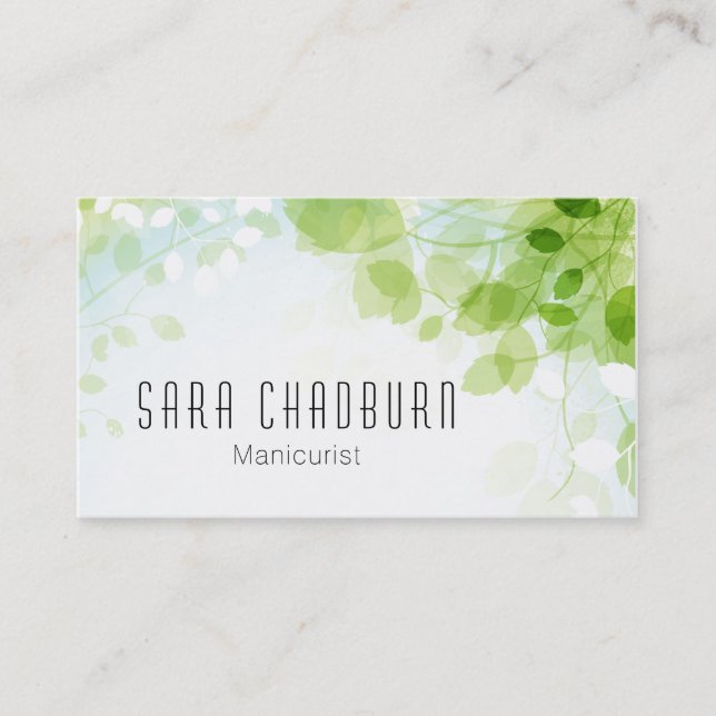 Spring Leaves Watercolor Modern Business Card (Front)