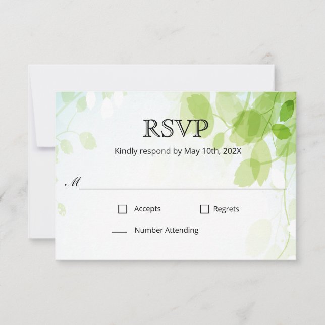 Spring Leaves Watercolor Wedding RSVP Card (Front)
