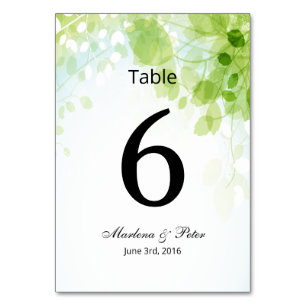 Spring Leaves Watercolor Wedding Table Card