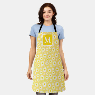 Spring Light Yellow & White Daisies Monogram Apron
