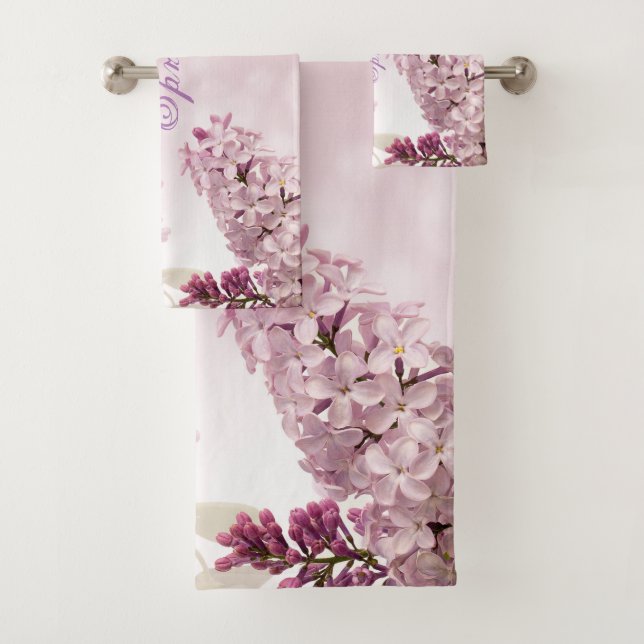 Spring Lilac Blossom Soft Pink Flower Personalized Bath Towel Set (Insitu)