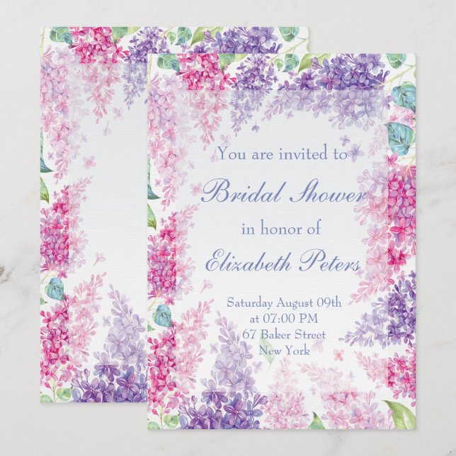 Spring Lilac Flower Blossom-Floral  Bridal Shower Invitation (Front/Back)