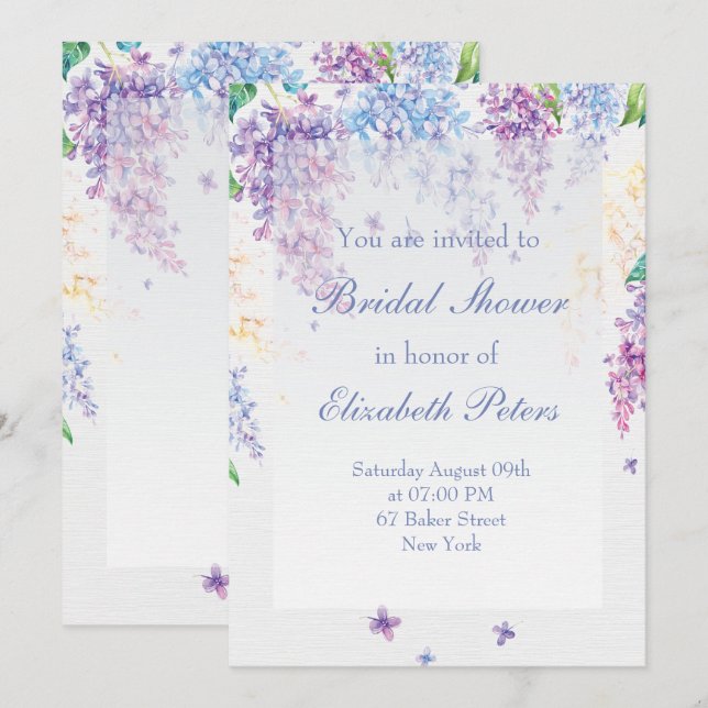 Spring Lilac Flower-Floral Wedding Bridal Shower Invitation (Front/Back)
