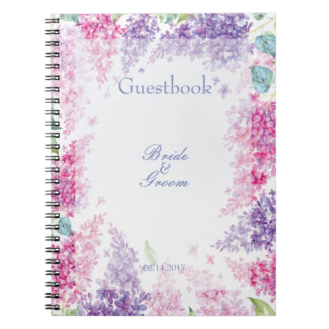 Spring Lilac Flower Floral Wedding guest book (Front)