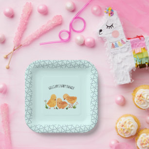 Spring Little Chicken Floral Baby Shower Paper Plate